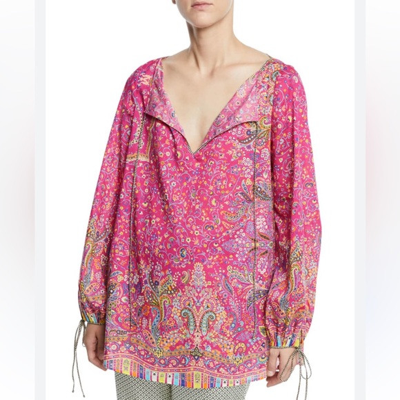 Etro Tops - EUC Etro Italian Made Micro-Floral Cotton Peasant Blouse Pink Floral Size 42